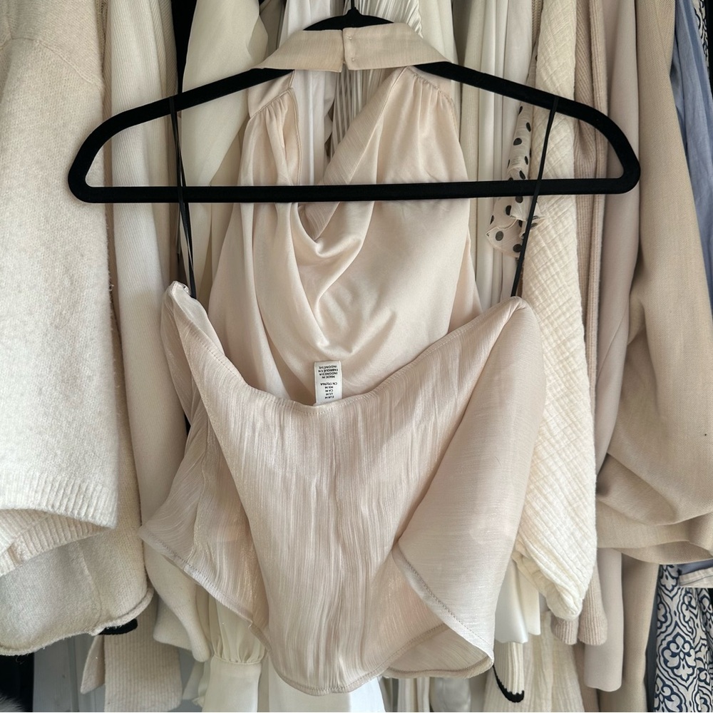 Cream Shell Drape Halter Top - Picture 4 of 5